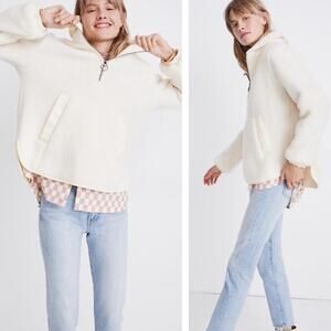 Madewell Polartec Fleece Popover Jacket Antique Cream Medium Oversized